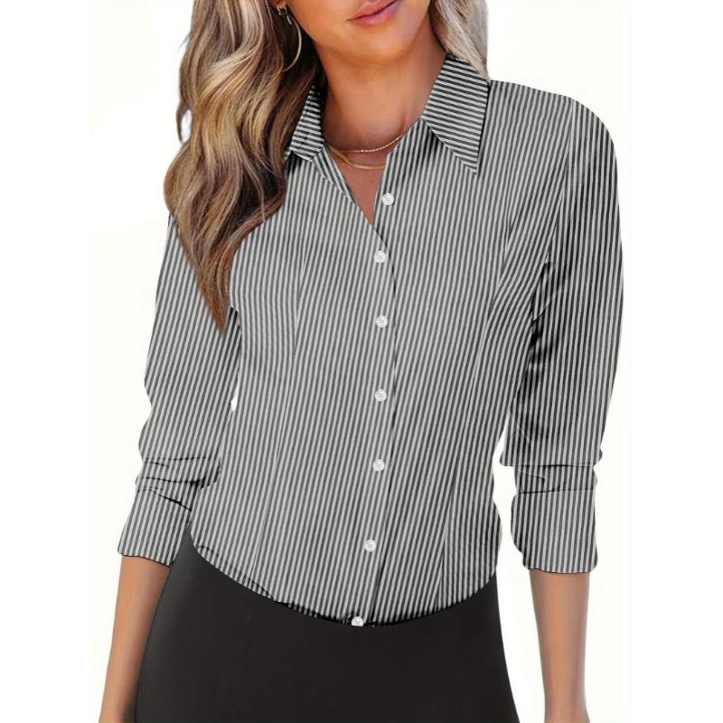 Collared Shirts For Women, Yigetop Button Down Shirts For Women Wrinkle Resistance Dress Shirts Women Long Sleeve Work Formal Blouses Tops Satin Blouses Women Blue