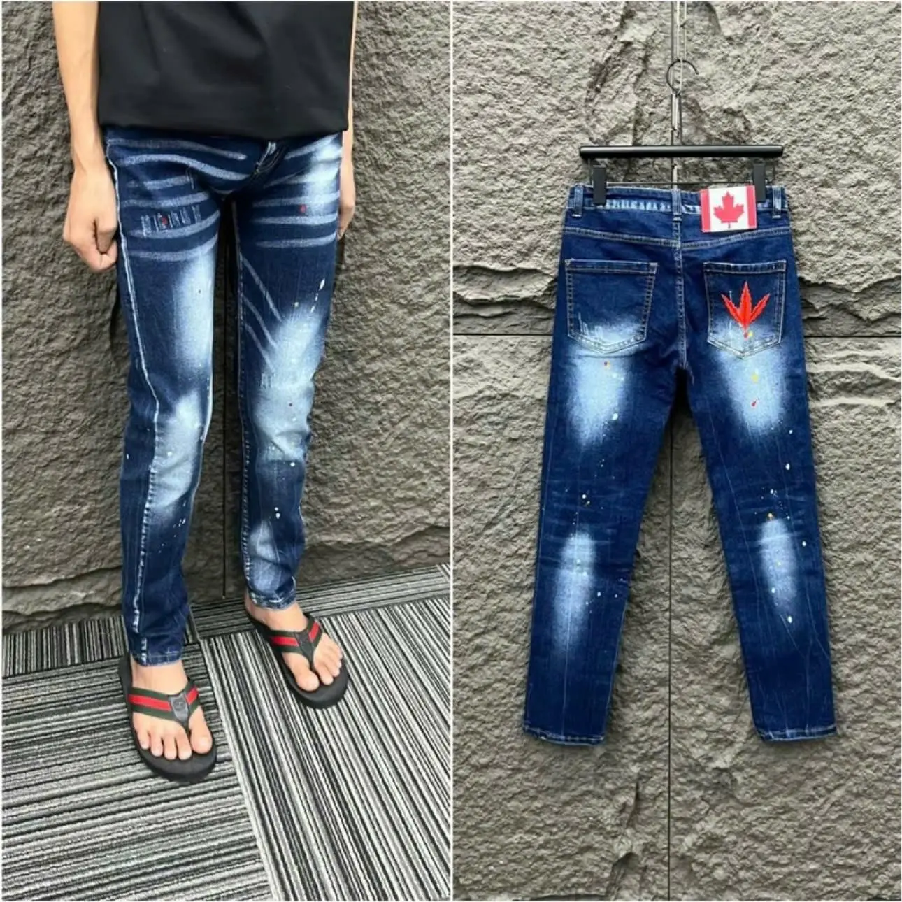 Quần jean xanh thêu túi láa phongg bản bốn cúc