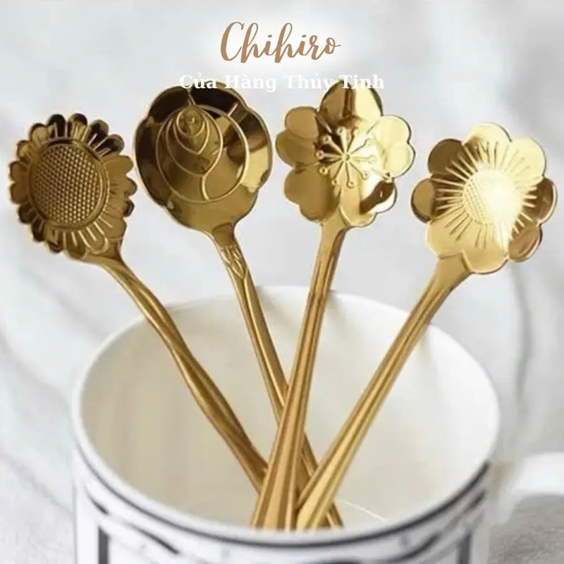 Muỗng, thìa cà phê inox vàng 13cm, 15cm - Chihirostore.decor