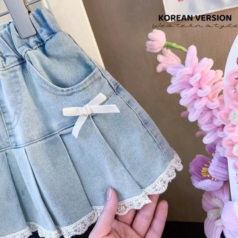 Girls Sets Kuromi Cute Lace Cartoon Slings Contrasting Color Tank Tops Sweet Bow Fashion Denim Skirts with Inner Shorts Kids Cool 2pcs 7