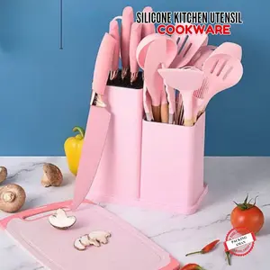 Mall Perabot Set Alat Dapur Spatula Silikon 19 In 1 Sutil Tahan Panas Free Wadah Bahan Silicone Food Grade Anti Lengket Pink Putih Hijau Hitam