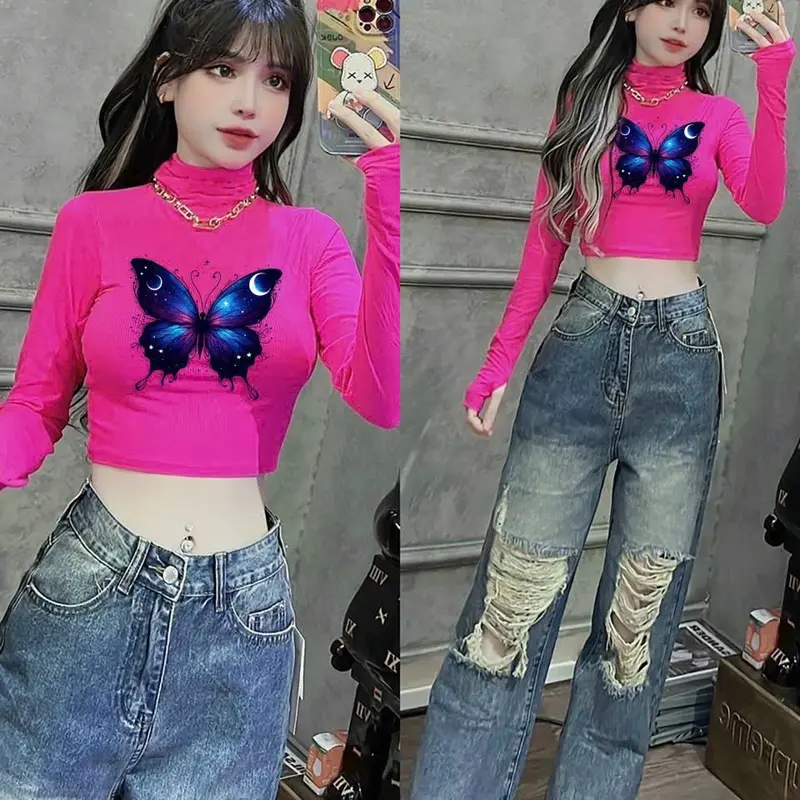 Áo cổ lọ tay dài croptop in hình con bứm 3D cực hot , chất thun bozip dày dặn 0