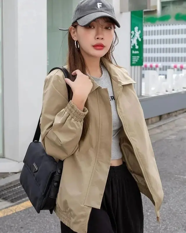 Dazy Jacket Wanita Polos Casual Style Drill 1