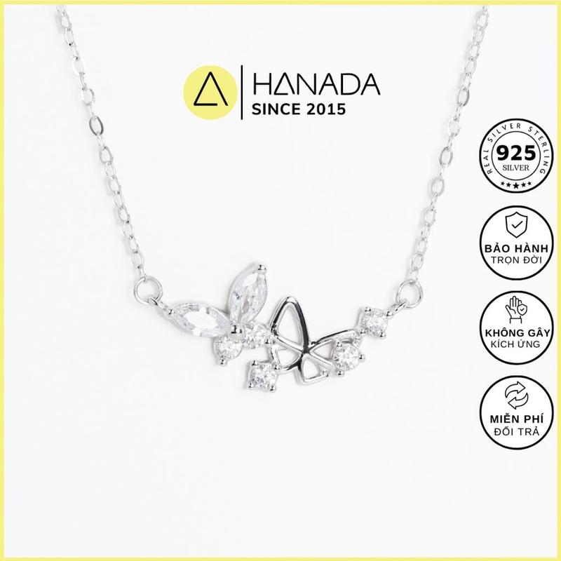 BH TRỌN ĐỜI Dây Chuyền BẠC 925 HANADA Hồ Điệp Đôi Vòng Cổ Đính Đá Tiểu Thư Nữ 1850 K3