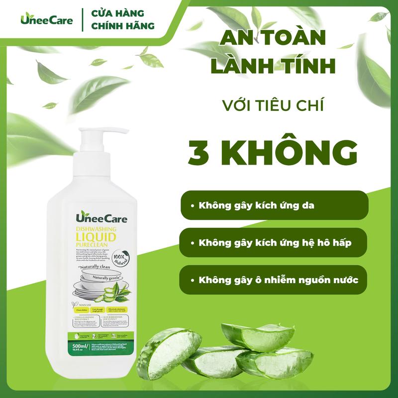 Nước rửa chén bát gốc thực vật UneeCare - Làm sạch dầu mỡ dù chỉ 1 giọt nhỏ. Hương Trà Xanh và Lô Hội. An toàn cho da nhạy cảm. 5