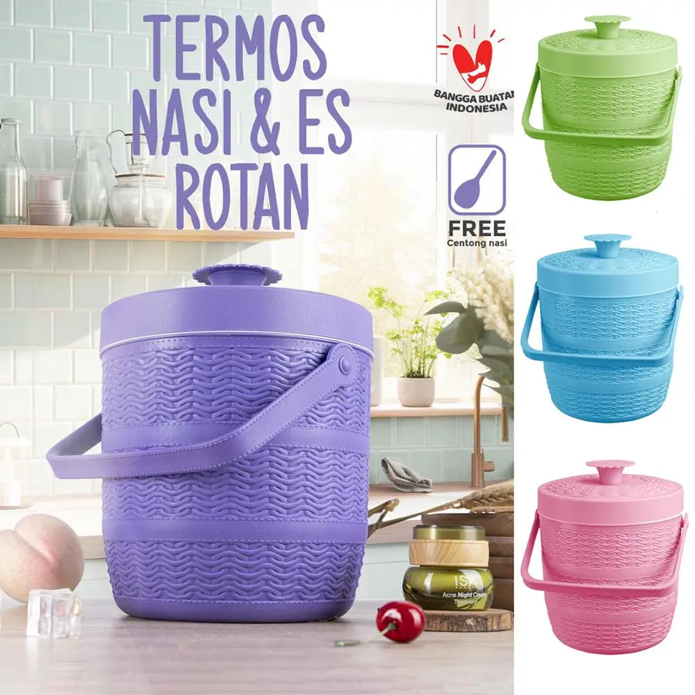 TRI J Termos Nasi Rice Bucket Rotan no 6.5 (1.5L) / Ice Bucket 6.5 (1.5L) / Tempat Penyimpanan Nasi dan Es