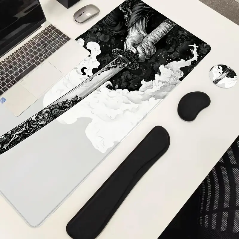 Manga Katana Pattern Mouse Pad & Keyboard Wrist Rest & Ergonomic Mouse Pad & Cup-Coaster Set, Ergonomic Wrist Support, Waterproof Computer Mat, Suitable for Home Office Gaming 2