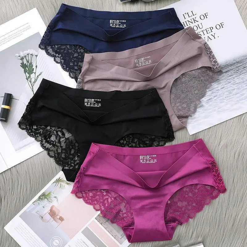 1Pcs Ice Silk Women Soft Lace Seamless Underpants