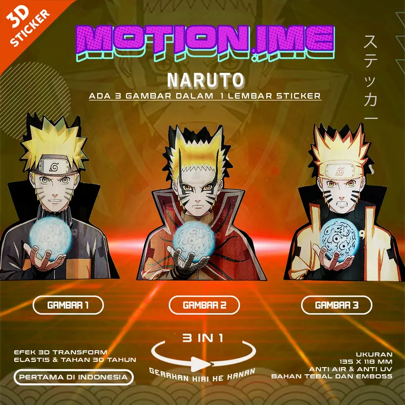 3D Sticker Lenticular Naruto Shippuden Anime Stiker 0