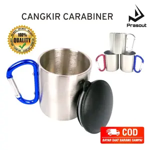 Gelas Cangkir Mug Carabiner dengan Tutup 220 ml