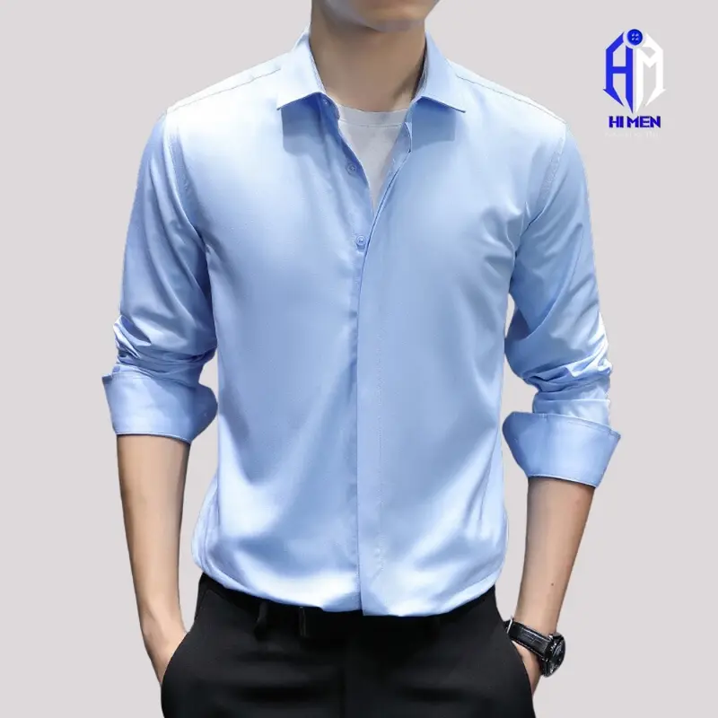 Áo sơ mi dài tay che cúc HIMEN, chất vải kháng nhăn co dãn mềm mịn , form slimfit tôn dáng gọn gàng khi sơvin(44-86kg) 3