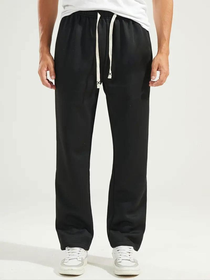 Product Introduction of Men's Solid Pocket Drawstring Waist Pants, Casual Comfy Loose Elastic Waist Trousers for Daily Wear, Knitting Bottoms for All Seasons 8