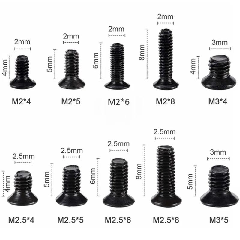 Product Introduction of 500Pcs Laptop Repair Screws Carbon Steel Mounting Screws Flat Head Screws Replacement Boxed Electronic Screws Computer Screws 0