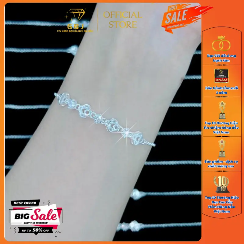 Lắc Tay Bạc Hình Tim Mix Đ.á Moissanite 4Li XI KIM (19cm) Sang Trọng Thanh Lịch GBJ719 0