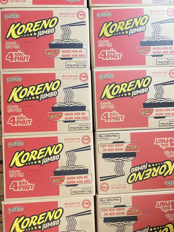 ( Combo Mix vị ) Mỳ Cay Koreno Thùng. Dùng nấu Mỳ Cay , Thùng 10 Túi ( 100 gói ) , Có 2 vị Bò Cay và Kim Chi