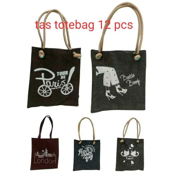 TAS TOTEBAG 12 PCS (mix motif sesuai stock)