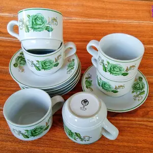 1set Cangkir Keramik Bunga Rose / cangkir keramik motif bunga / cangkir kopi keramik