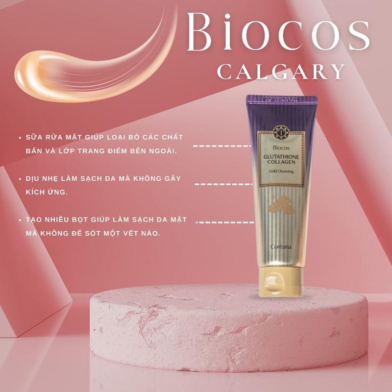 Sữa Rửa Mặt BIOCOS Glutathione Collagen Gold Cleansing Foam Sữa Làm Sạch Dịu Nhẹ, Dưỡng Sáng & Hỗ trợ làm chậm quá trình lão hoá – 120ml