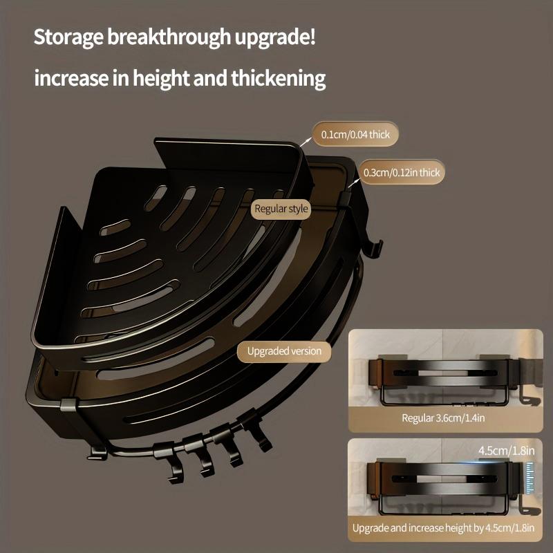 Black Bathroom Tray Wall-Mounted Toilet Shelf Perforated Toilet Triangle Basket Shower Room Corner Shower Gel Storage Shelf 7