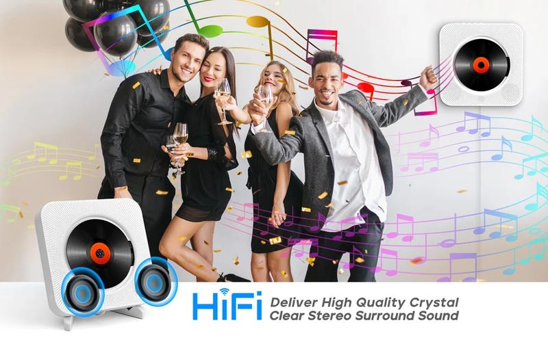 Product Introduction of Qoosea Wall Mounted CD Player with LCD Screen, Home Infrared Remote Control, Support for CD/Bluetooth Speaker/FM Radio/USB Drive Audio Portable Dvd 3