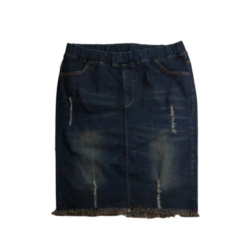 rok jeans jumbo pinggang karet - rok wanita model ripped jeans kekinian A-Line 3
