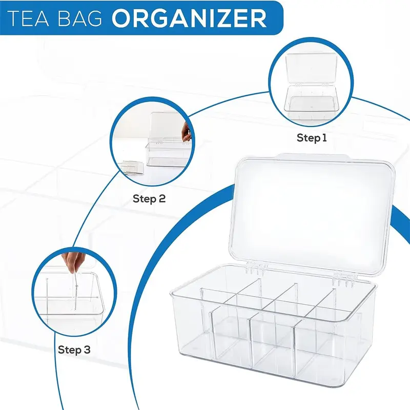 Tea Bag Storage Box, 1 Count Clear Tea Bag Organizer with Lid, Desktop Storage Container for Home Office Dormitory Kitchen 4