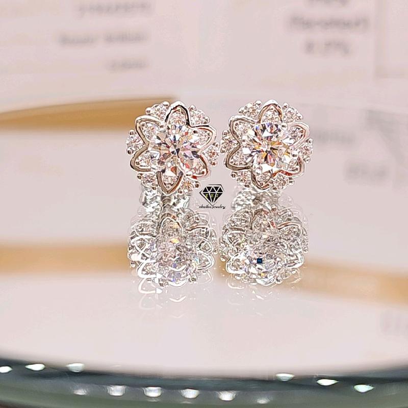 Bông tai hoa 6 cánh lùa xi kim chốt đẩy Women Nữ