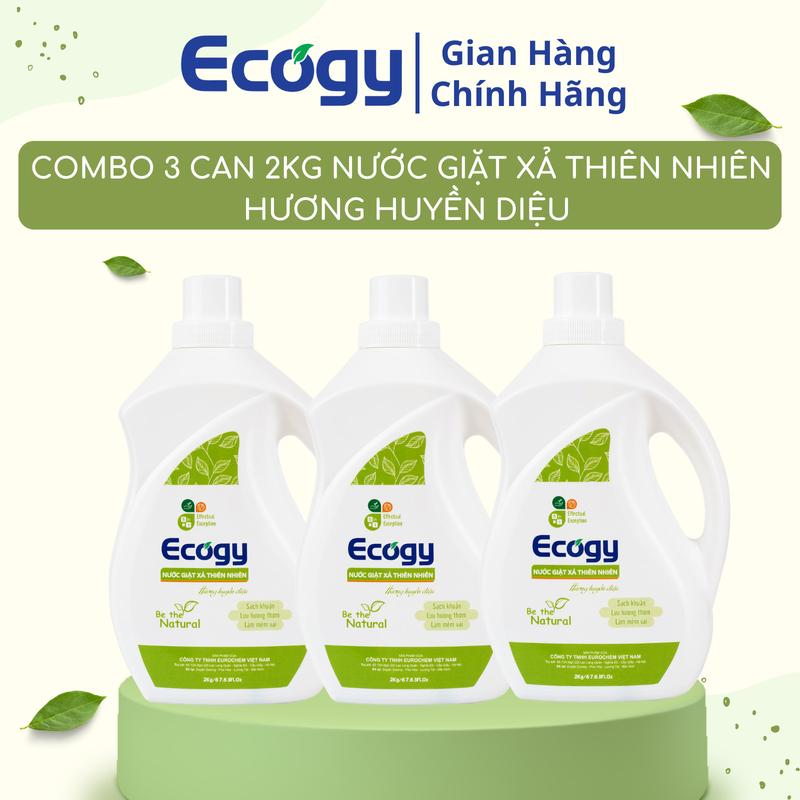 ECOGY Combo 3 can Nước giặt xả thiên nhiên hương huyền diệu 2Kg can dạng lỏng có chất tẩy từ Enzym thiên nhiên; An toàn với quần áo của bé & người lớn; Lưu hương thơm & mềm vải tẩy sạch khuẩn Làm Sạch