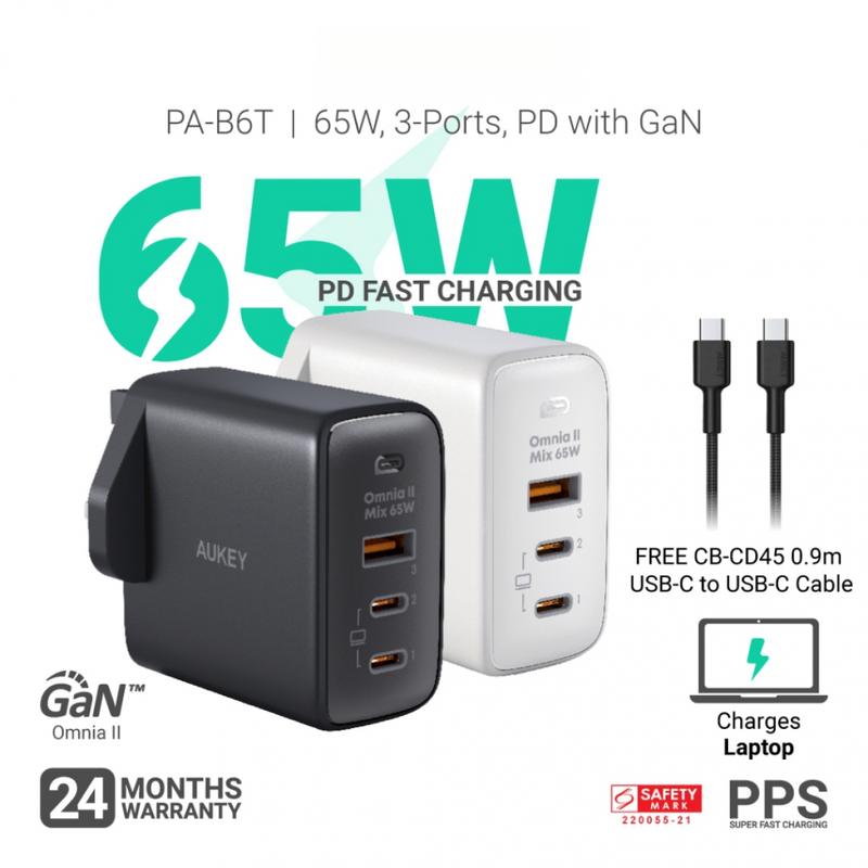 PA-B6T Omnia II 3-Port 65W PD Super Fast Charging PPS GaN Laptop Wall Charger 0