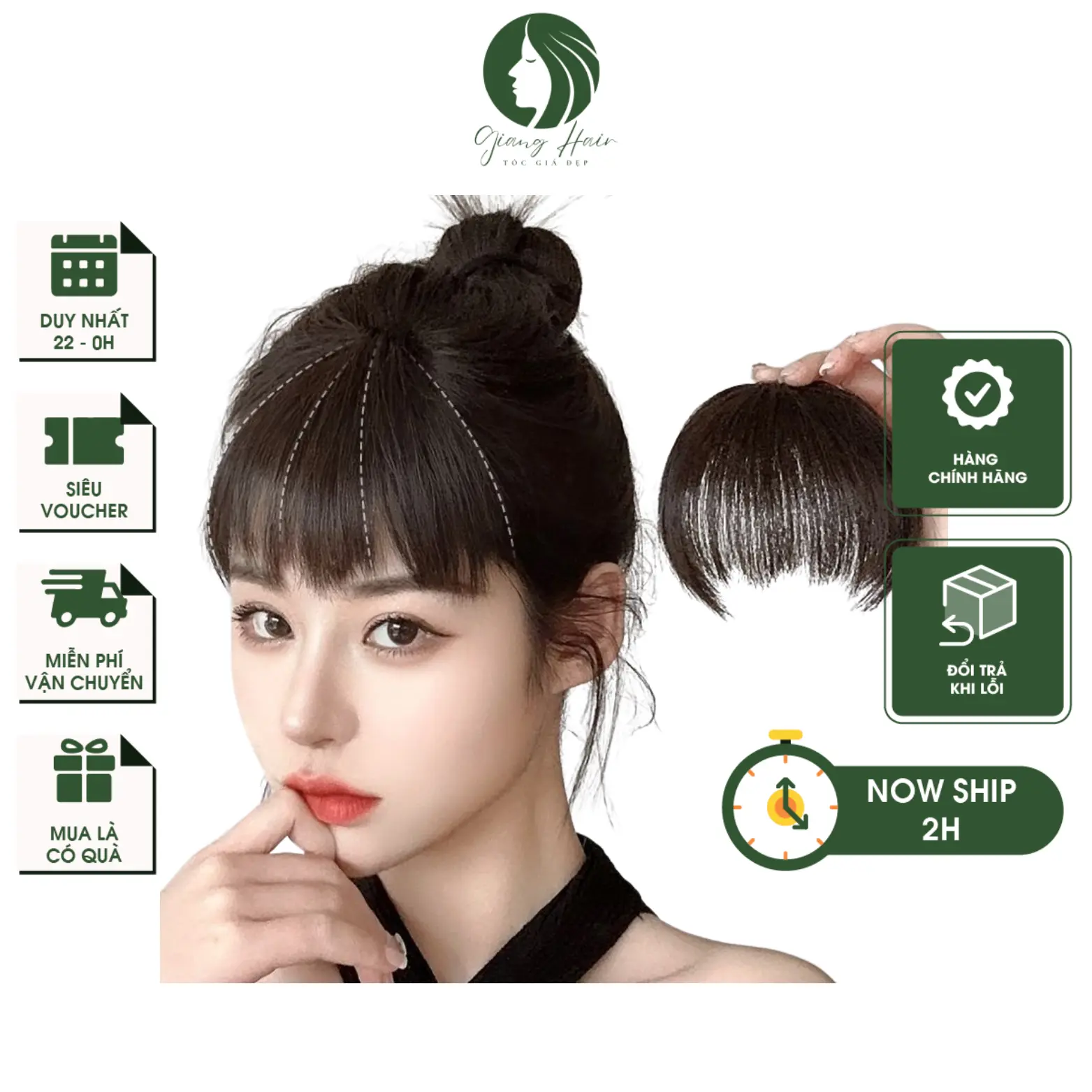 Tóc mái giả siêu dày 14cm tóc mái tàng hình tự nhiên không dường may cho nữ-M22