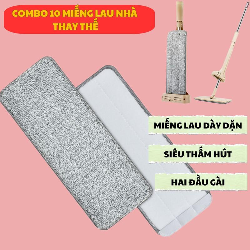Combo 10 Miếng Lau Nhà Thay Thế, Bông Lau Dày Dặn Siêu Thấm Hút Lau Sàn Cây Lau Nhà khan ruabat sàn nhà tiết kiệm không gian bola unhatuvat nhựa không có xô floor tiết kiệm không gian