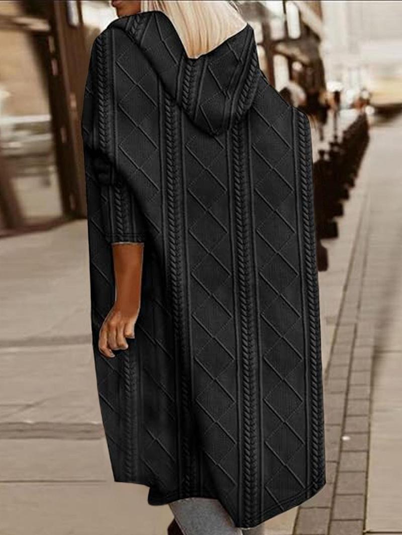 Product Introduction of Plus Size Solid Pocket Drop Shoulder Hooded Jacket, Casual Long Sleeve Open Front Outerwear for Fall & Winter, Women's Clothes for Daily Wear Valentine's Day, gift 9