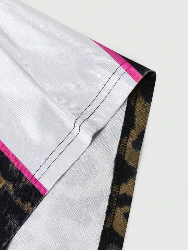 Men's Letter & Leopard Print V Neck Short Sleeve Graphic Tee, Regular Fit Casual Fashion T-shirt for Daily Wear, Men's Top for All Seasons, Tropical 5