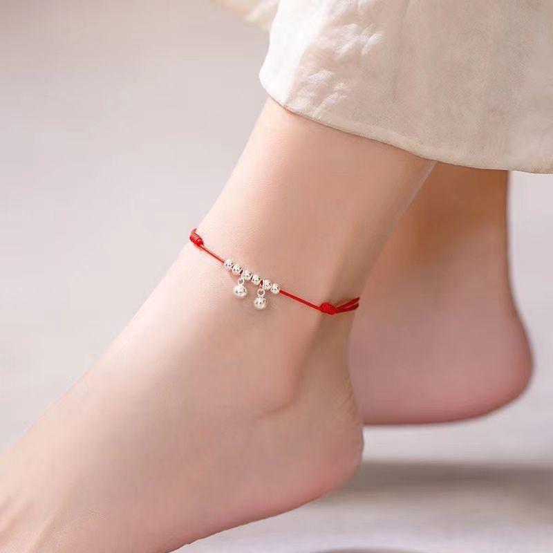 Product Introduction of Bell Anklet Female Red Rope with Bell Sound Water Sound Sexy Simple Silver Ancient Style Student Mori Hand-Woven 6