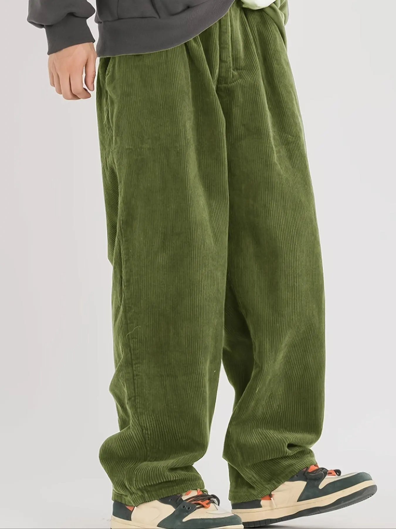 Men's Solid Corduroy Pants, Regular Fit Casual Comfy Trousers for Spring & Fall, Men's Bottoms for Daily Wear