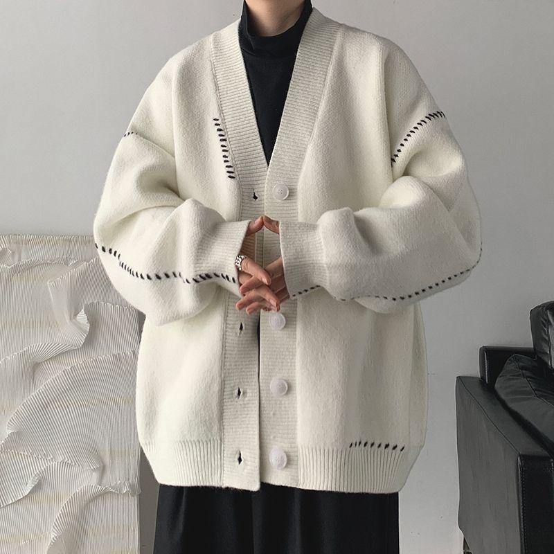 Áo Cardigan Dệt Kim, Phong Cách Cổ Điển Thường Ngày Dành Cho Nam Giới, Phong Cách Nhật Bản, Xu Hướng Thu Đông, Áo Len Bông Độc Đáo 0