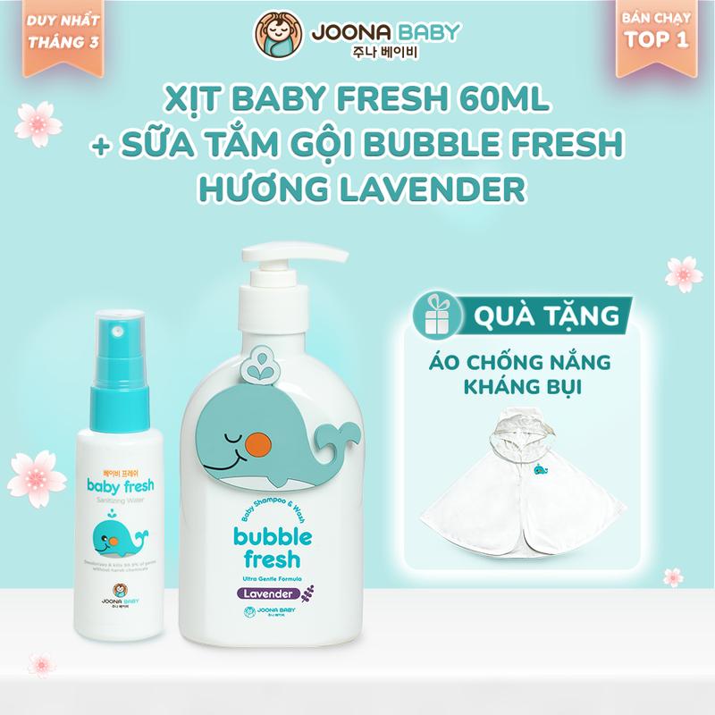 (LIVESTREAM - TẶNG ÁO CHỐNG NẮNG KHÁNG BỤI) Combo xịt diệt khuẩn Baby Fresh 60ml và sữa tắm gội Bubble Fresh an toàn cho bé 350ml - JOONA BABY Việt Nam