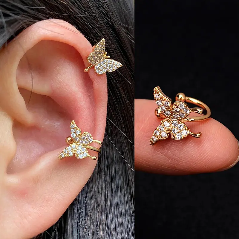 New Fashion Clip Earrings Butterfly Flowers Inlaid  Non-pierced Earrings Earrings