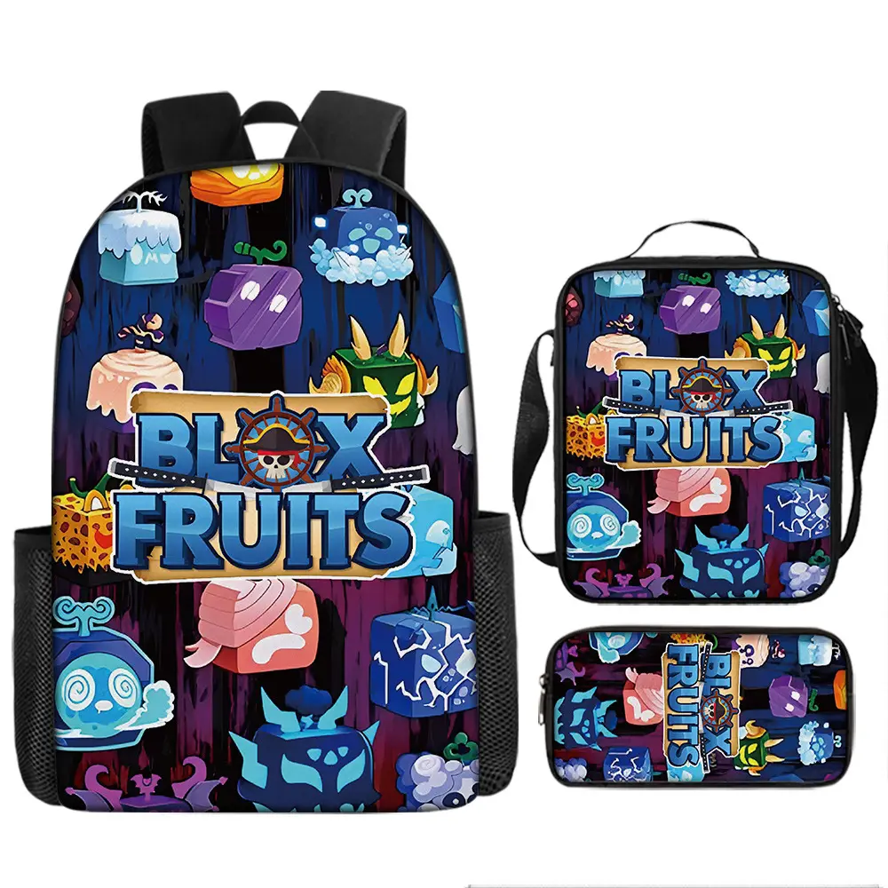 Cặp Sách Học Sinh Tiểu Học, Roblox Blox Fruits Cross-Border, Ba Lô Trẻ Em, Ba Lô Sức Chứa Lớn, Túi Ba Mảnh