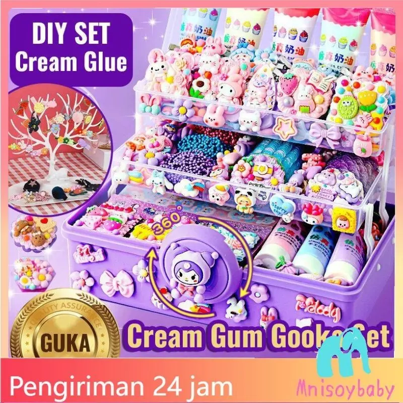 【COD】DIY Guka Set Gantungan Kunci Akrilik DIY Keychain Set Kotak Stiker Guka Cream Kartun Mainan Merangsang Kreativitas Anak-anak DIY Set Termurah Berkualitas