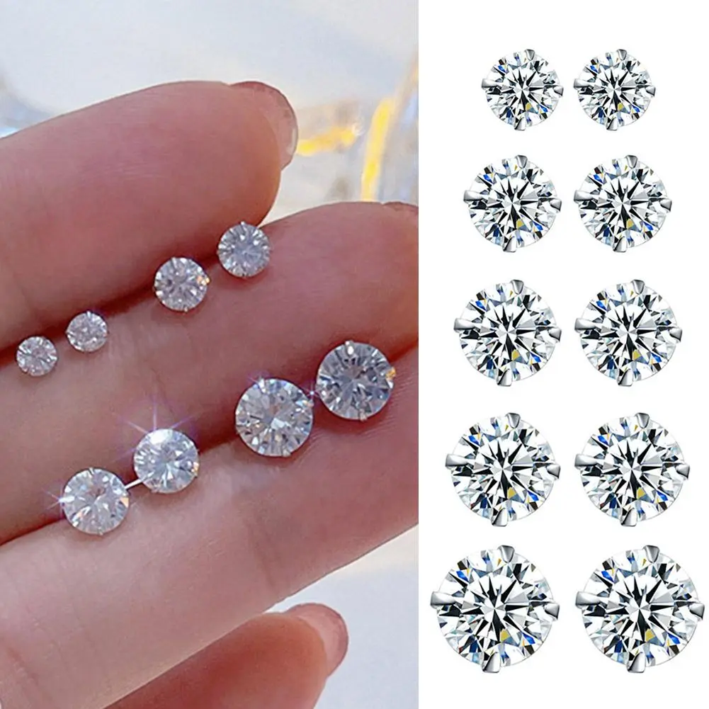 Hoa Tai Đơn Giản, Thông Dụng, Phổ Biến, Thiết Kế Kim, Kiểu Bốn Móng, Chất Liệu Zircon, Dành Cho Nam Và Nữ, Đơn Giản, I4C9