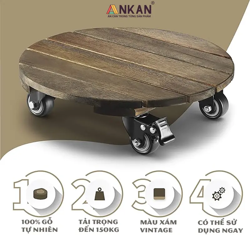 Đế Lót Chậu Cây Cao Cấp ANKAN, Tròn Màu Đen, Đường Kính 35cm, Chịu tải 150Kg 2