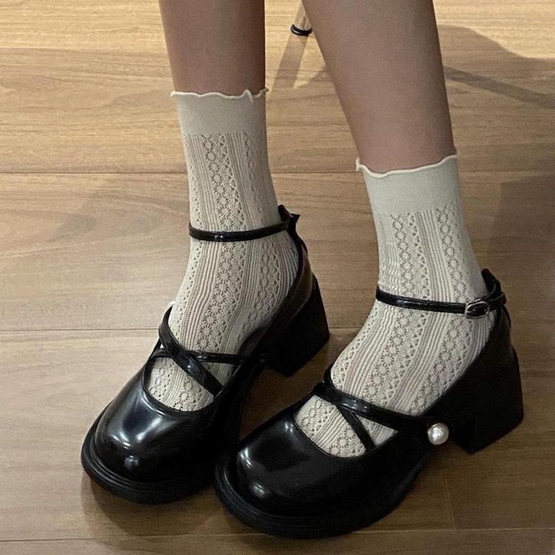    D70 - 5cm lùi size   Giày Mary Jane phong cách nhật bản giày nữ đế bằng có thể tháo được quai sau giày lolita mũi tròn làm bằng da mẫu mới 2024 