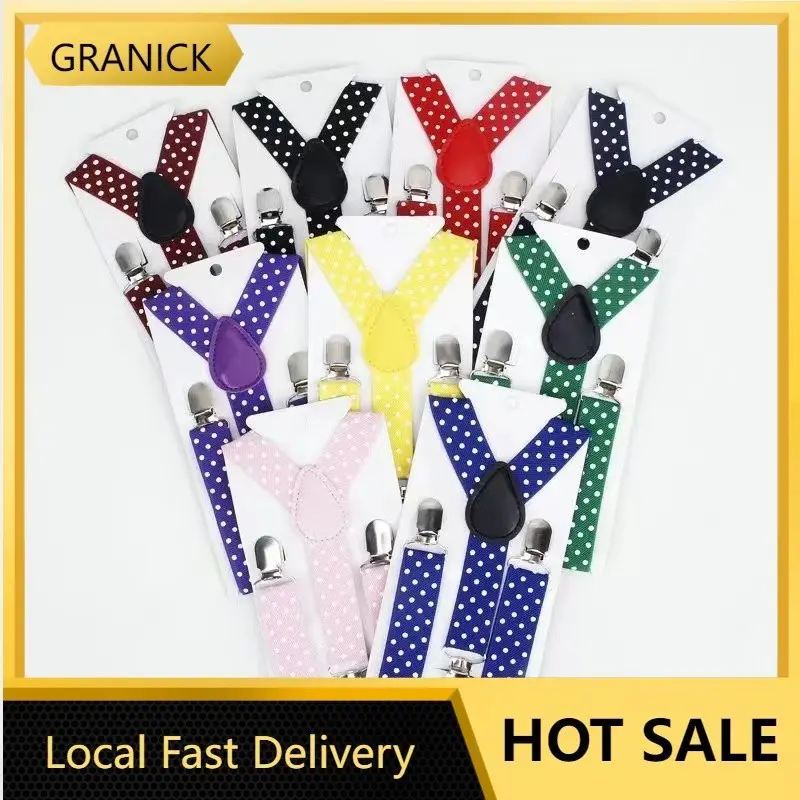 10208Polka Dot Colorful 3 Clips Children Suspenders Baby Boys Girls  Clip-on Y-Shape Braces Elastic Kids Adjustable