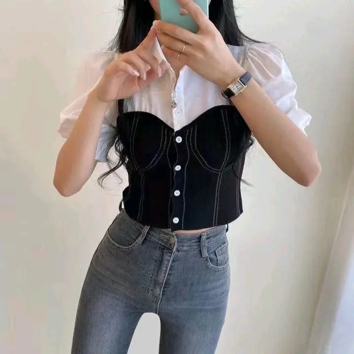 INSEN - DAHYUN BLOUSE 2IN1 MIX HORNET / ATASAN BLOUSE CROP WANITA 3