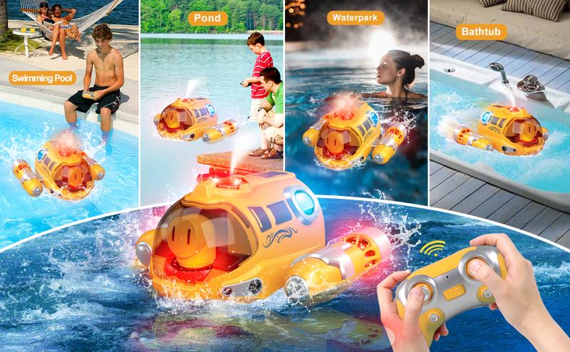 Product Introduction of RC Water Spray Submarine Battle Boat 2.4GHz Remote Control Motorboat Waterproof Swimming Pool Bathing RC Steamboat Toys for Children's Gift 48
