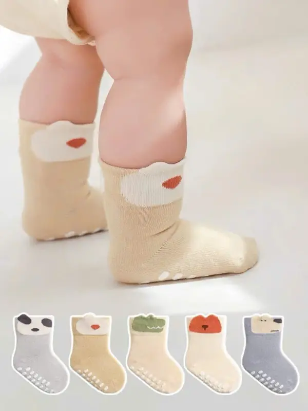 [Kèm Quà Tặng] Combo 10 đôi tất chống trượt cho bé 0-3 tuổi, Vớ tập đi hình thú Vải Cotton Len mềm mại ấm áp  BN03 Kem 7