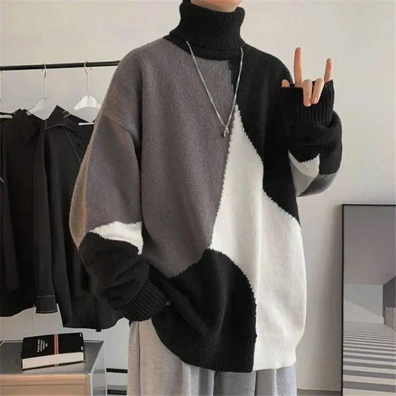 Áo Len Nam, Phong Cách Mùa Đông, Áo Len Cổ Lọ, Phong Cách Hồng Kông, Đồ Len Dày, Hợp Xu hướng, Dáng Rộng Rãi Và Thường Ngày, Áo Mặc Bên Ngoài, Thích Hợp Cho Các Cặp Đôi, Làm Bằng Bông, Đồ Len Menswear