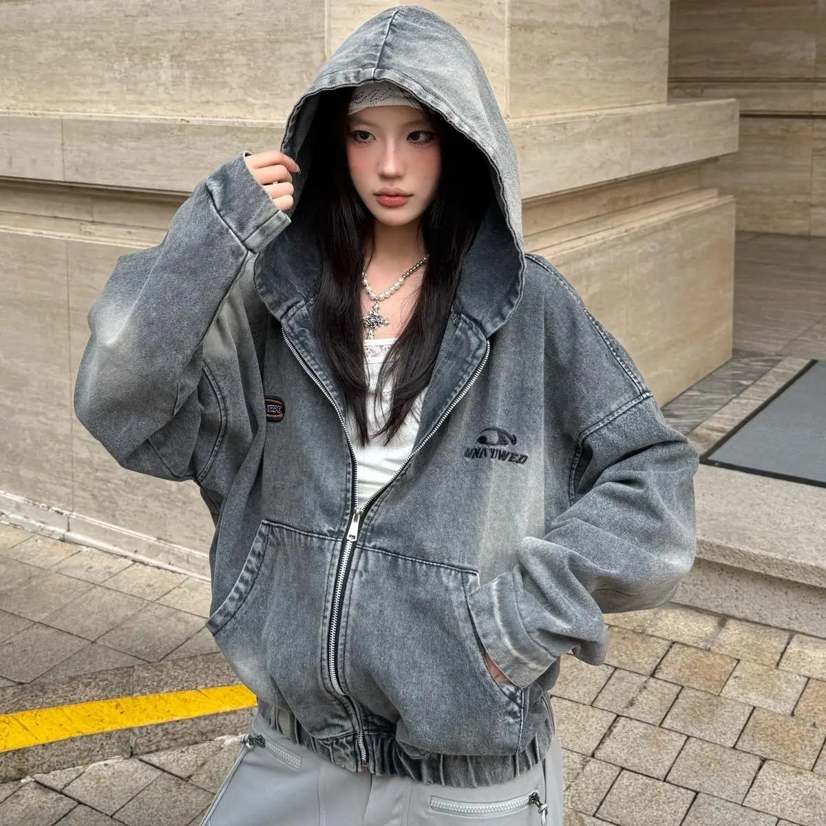 Áo Khoác Jean Có Khóa Kéo, YC1996, Unisex, Dành Cho Nam Và Nữ