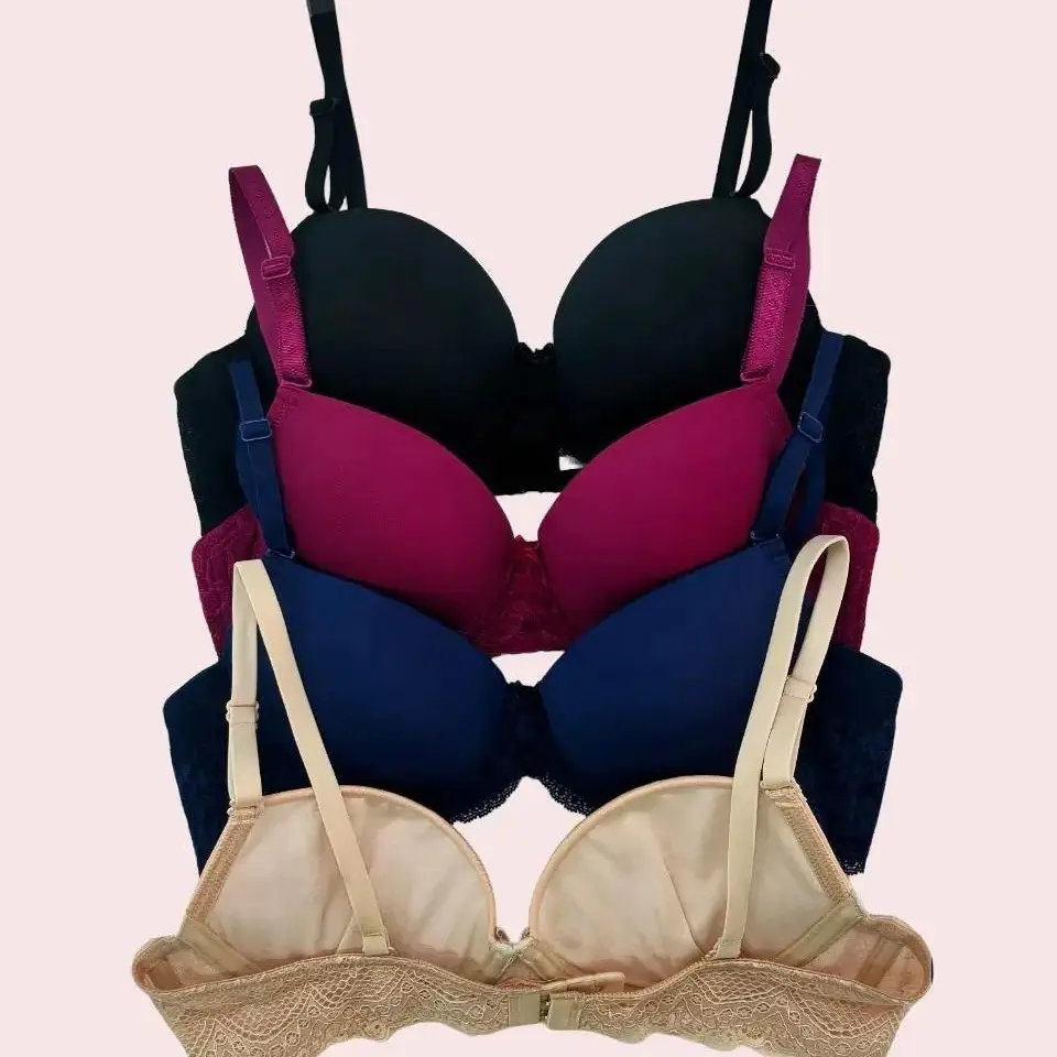 Combo2 Áo ngực mút trơn mỏng đai phối ren cao cấp Roya (R067)